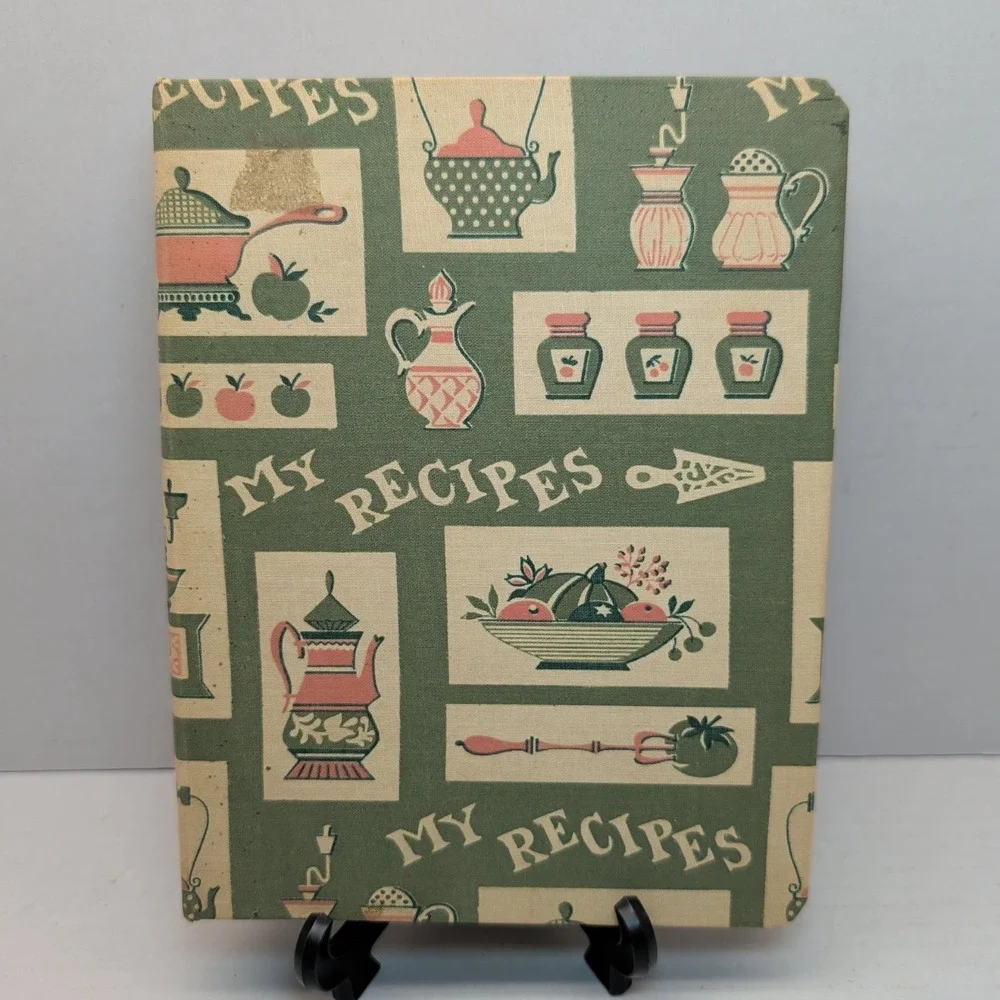 Vintage My Recipes 1964 Cookbook Envelopes Blank Green 3-Ring Binder